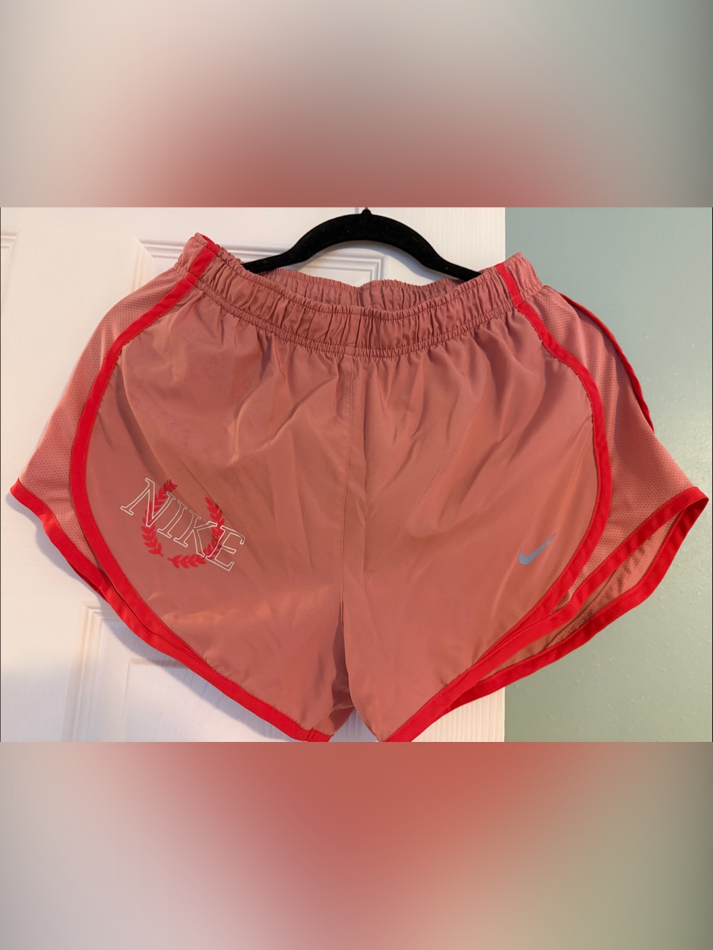 Nike Coral Pink Running Shorts with Red Trim